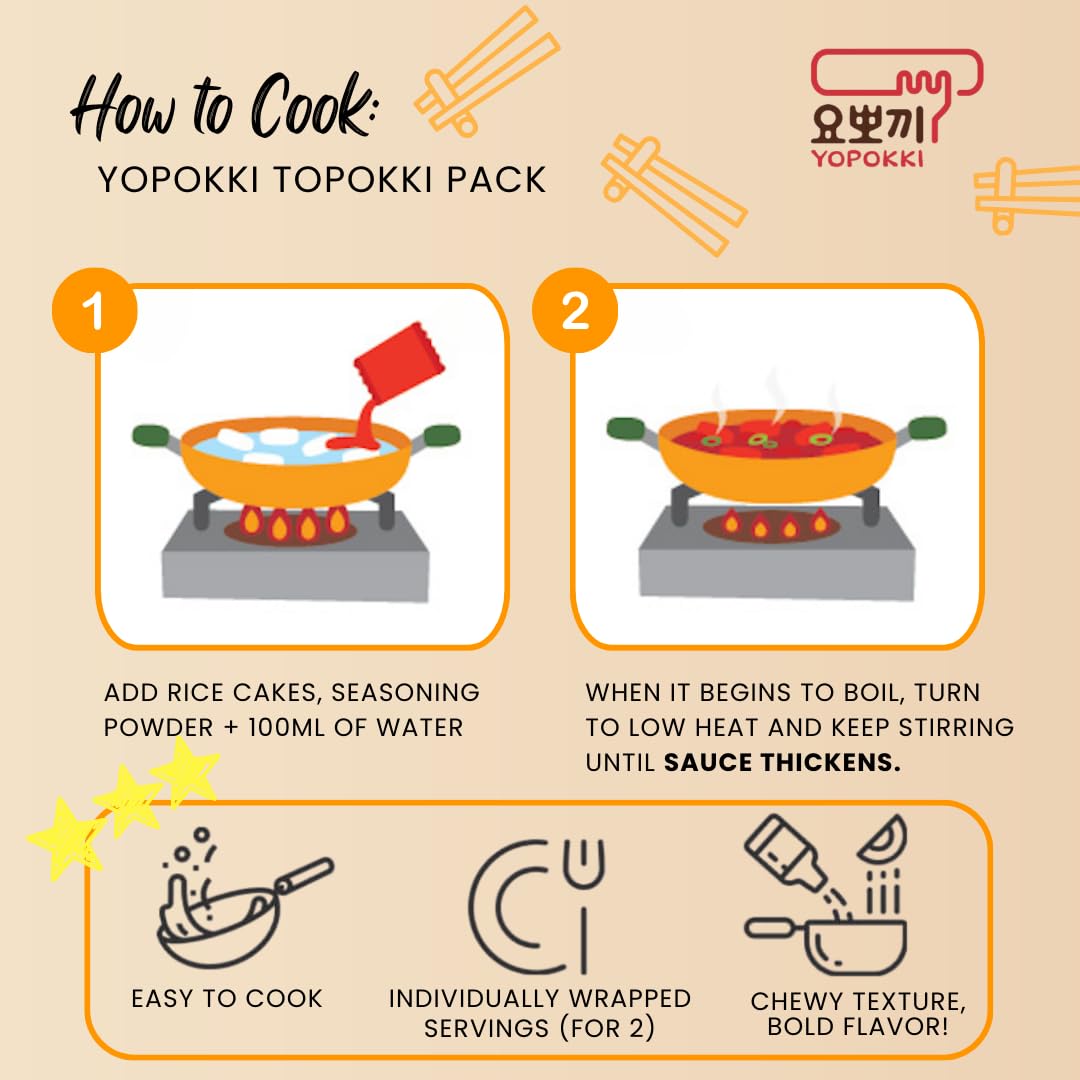 Yopokki Instant Tteokbokki Pack (Sweet Mild Spicy, Pack of 2) Korean Street food with sweet and moderately spicy sauce Topokki Rice Cake - Quick
