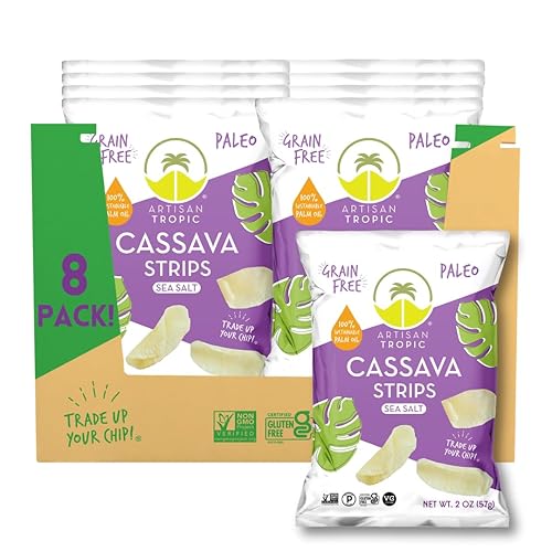 ARTISAN TROPIC Cassava Strips Sea Salt - 8 Pack, 2oz - Vegan, Paleo, Gluten Free Chips - Non-GMO Healthy Snack Potato Chip Alternative for Lunches