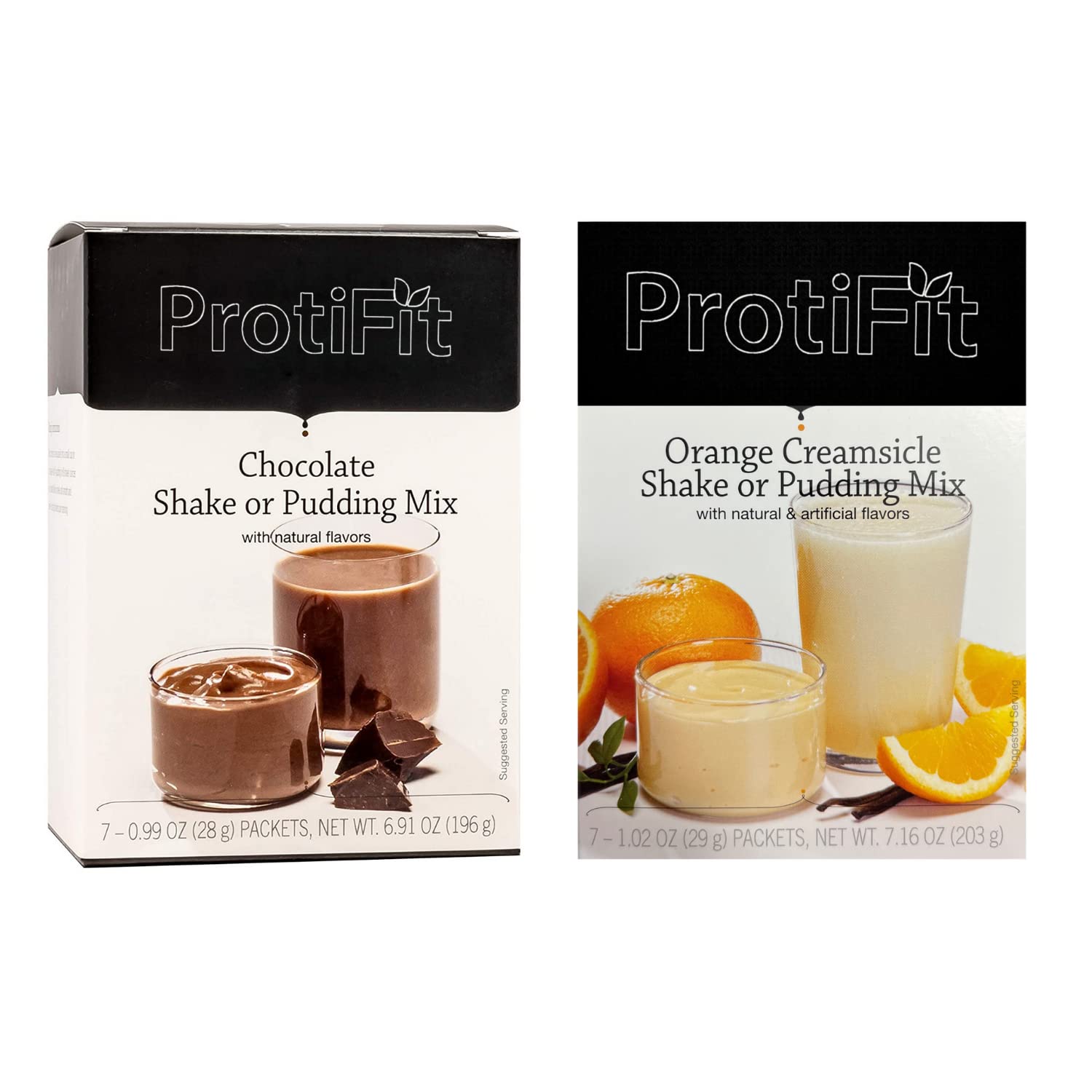 PROTIFIT - High Protein Chocolate & Orange Creamsicle Pudding & Shake Mix 2 Pack, 15g Protein, Low Calorie, Low Fat, Low Carb, Aspartame Free, Idea