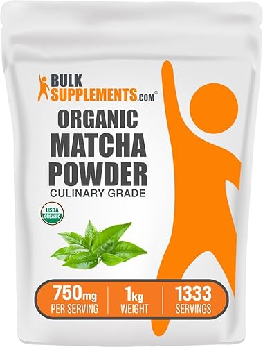 BulkSupplements.com Organic Matcha Powder - Matcha Powder for Latte, Culinary Grade Matcha - Organic & Gluten Free, 750mg per Serving, 1kg (2.2 lbs)