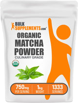 BulkSupplements.com Organic Matcha Powder - Matcha Powder for Latte, Culinary Grade Matcha - Organic & Gluten Free, 750mg per Serving, 1kg (2.2 lbs)