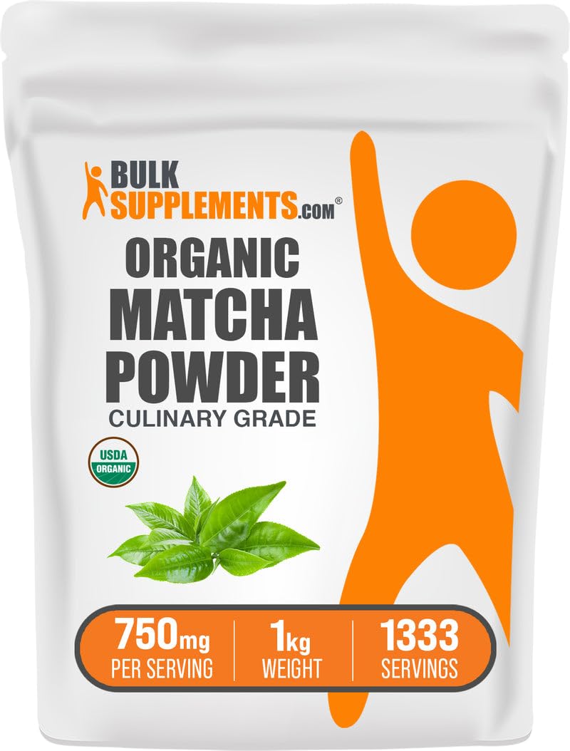 BulkSupplements.com Organic Matcha Powder - Matcha Powder for Latte, Culinary Grade Matcha - Organic & Gluten Free, 750mg per Serving, 1kg (2.2 lbs)