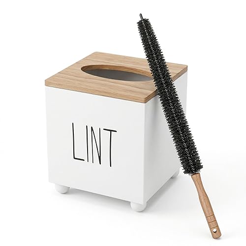 CHONIC Lint Bin for Laundry Room, Farmhouse Lint Box, Wooden Lint Holder with Lid, Lint Container for Laundry Room Decor, Dryer Lint Trash Can
