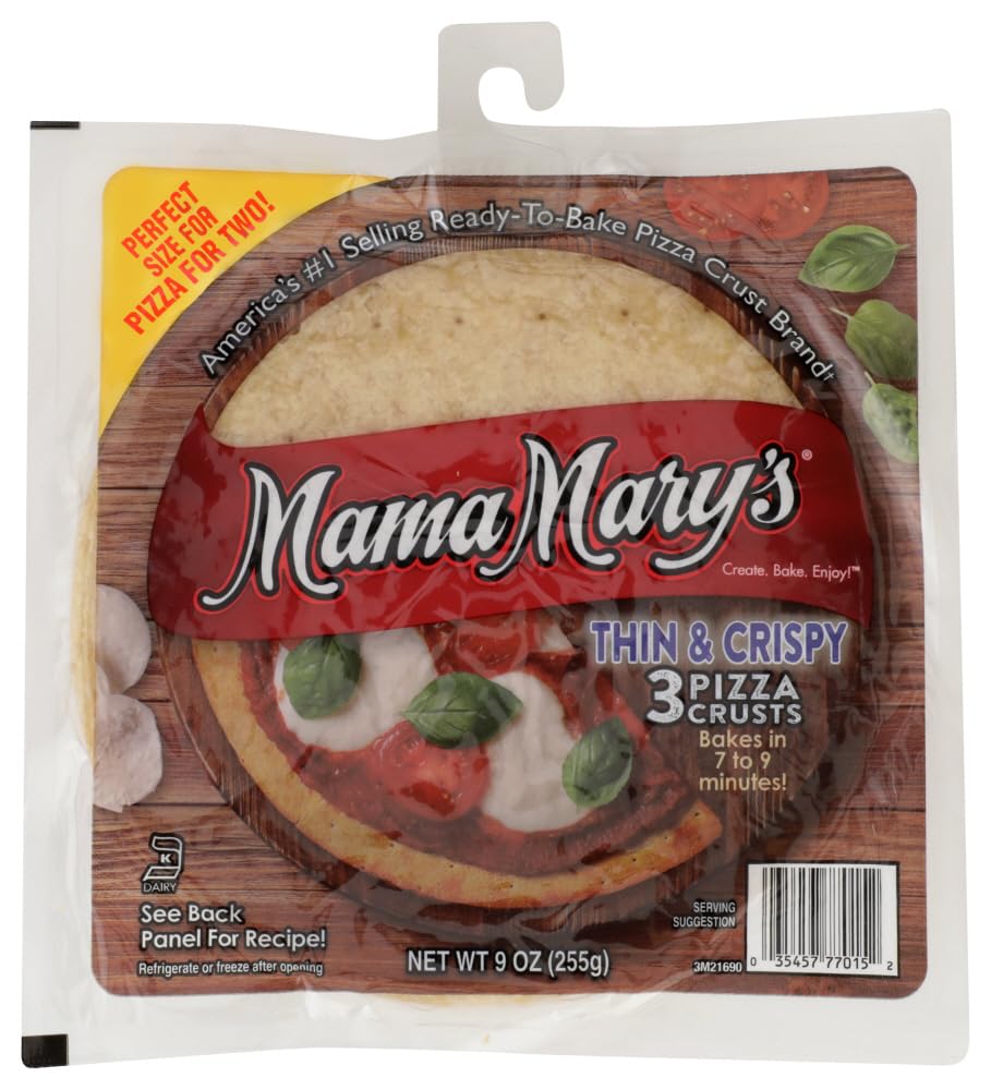 Mama Mary's, Prepared Pizza Crusts, Thin & Crispy 7" Crusts (3 Crusts), 9oz Bag (Pack of 3) (Choose Types Below) (Thin & Crispy 7" Crusts (3 Pack))