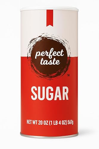 Perfect Taste Granulated Sugar - 20 oz Sugar Canister - Pure White Sugar for Coffee, Tea, Baking & Office Use - Easy-Pour Packaging