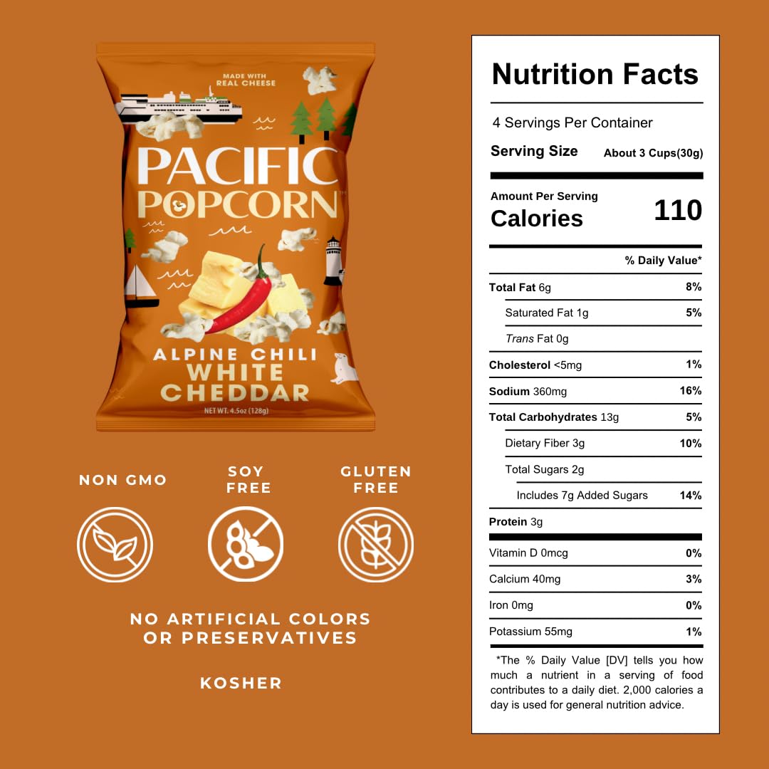 Pacific Popcorn - Alpine Chili White Cheddar 4.5oz (Pack of 6)