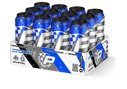 Platto Energy Drink, Blue Raspberry, Framboise Bleu, 12X473ML, Sans Sucre,Sugar Free,