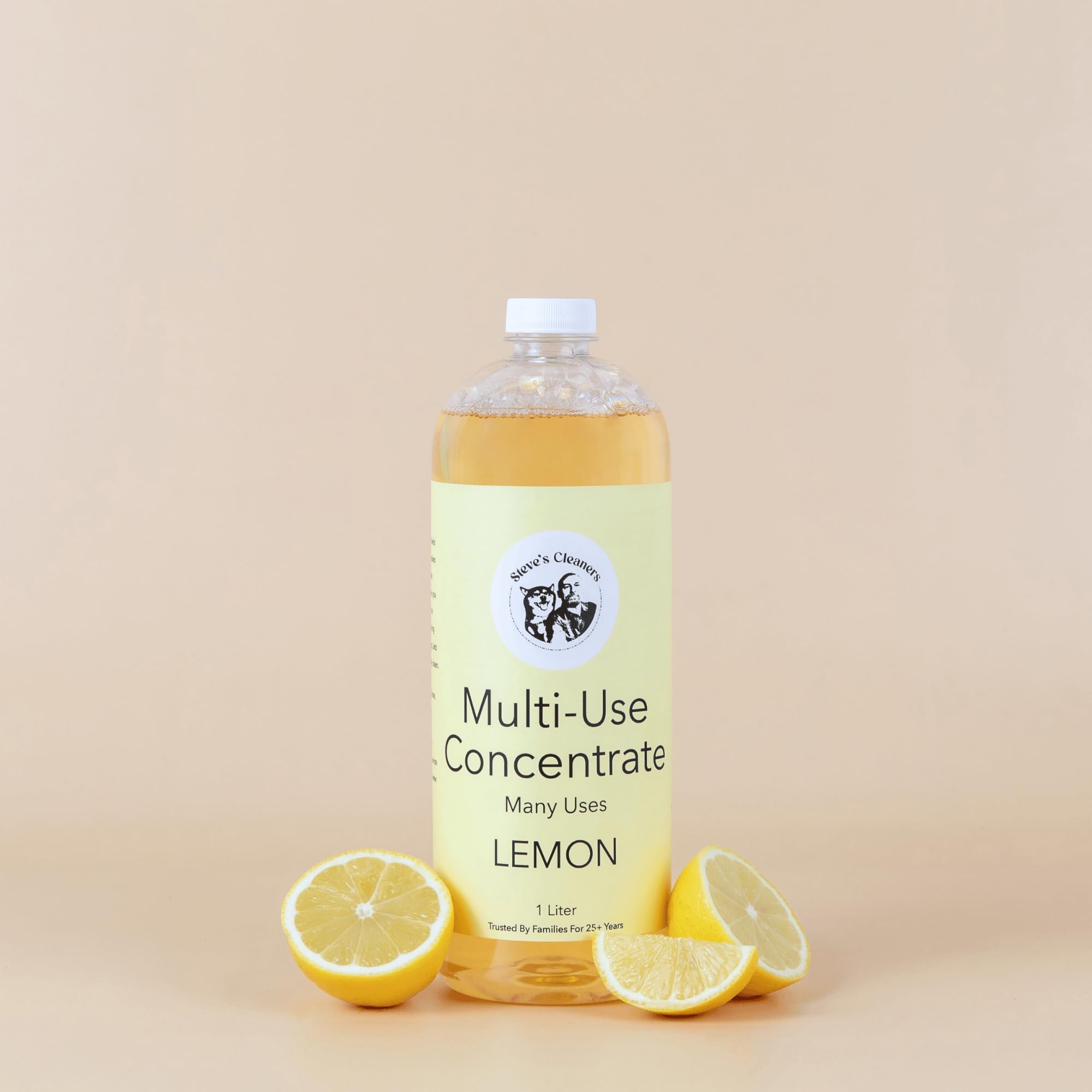 Steve's Cleaners, Everyday Multi-Use Cleaner Concentrate, Fresh Lemon Essential Oil, 100 Refills - Recucing Plastic, 1 Liter Bottle with 4 Empty 10 oz