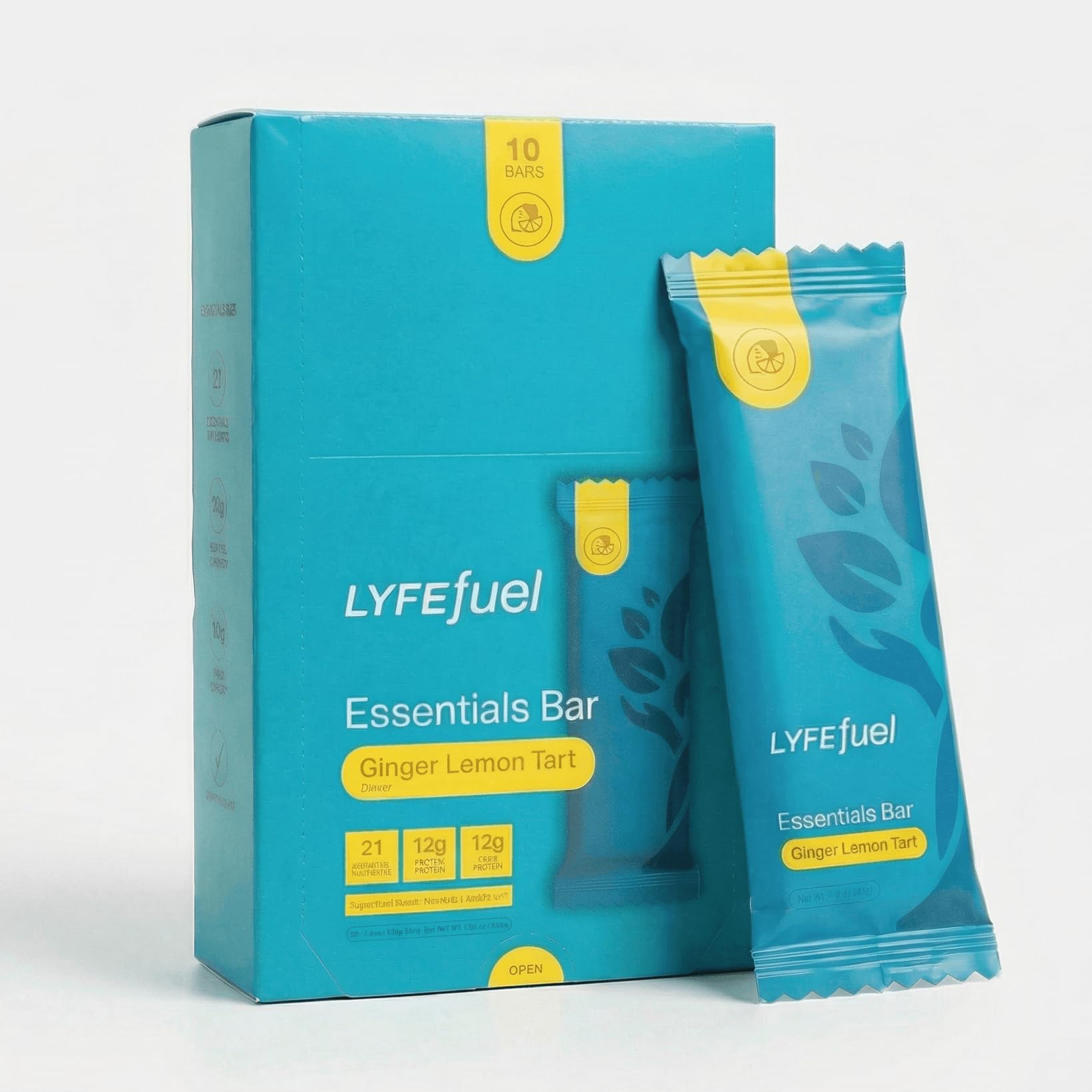 LyfeFuel Essential High Protein Bars | Meal Replacement, Vegan, 12g Plant-Based Low Carb Protein Bars for Intermittent Fasting - High Fiber, MCT Oil