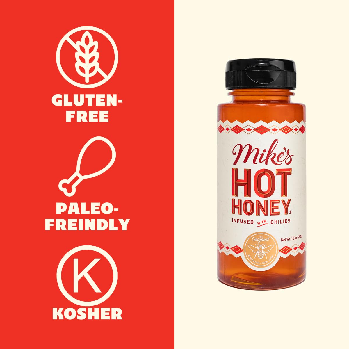 Mike's Hot Honey, America's #1 Brand of Hot Honey, Spicy Honey Infused with Chili Peppers, Certified Kosher, Gluten-Free, Paleo-Friendly, Sweet Heat