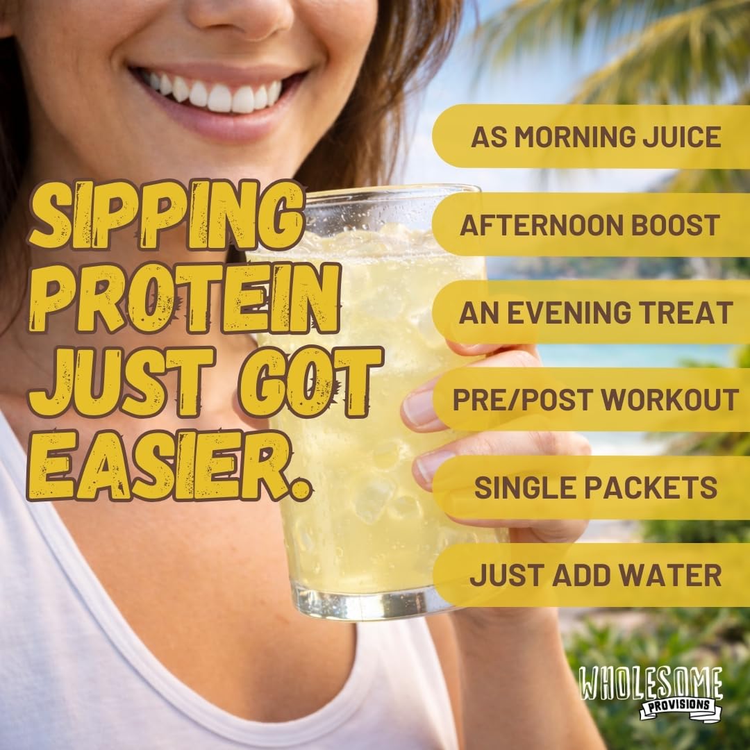 Protein Fruit Drink Mix, 15g Clear Protein, Low Sugar, Collagen + Prebiotics, No Artificial Colors or Dyes, Refreshing by Wholesome Provisions (Pack