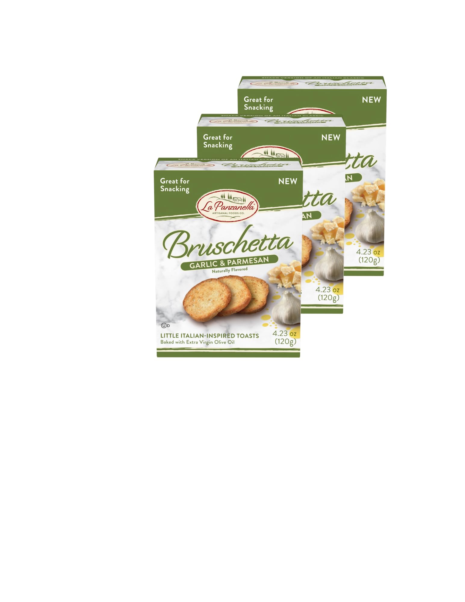 All Natural Bite Size Bruschetta Toast Crackers Bruschettini Vegan Chips (4.23oz 3PACK, Garlic & Parmesan)