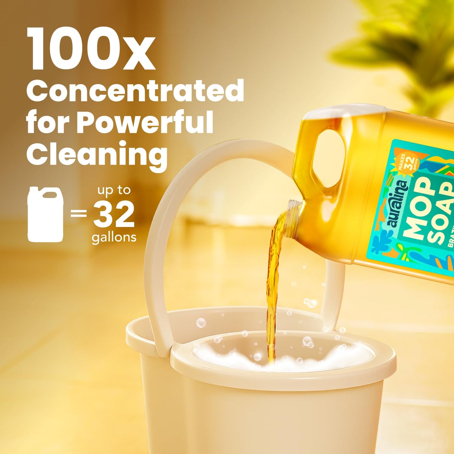 Auralina Mop Soap Luxury Highly Scented Brazilian Waves Concentrated Formula - Best Smelling Floor Cleaner for Mopping Hardwood, Tile, Wood & Laminate