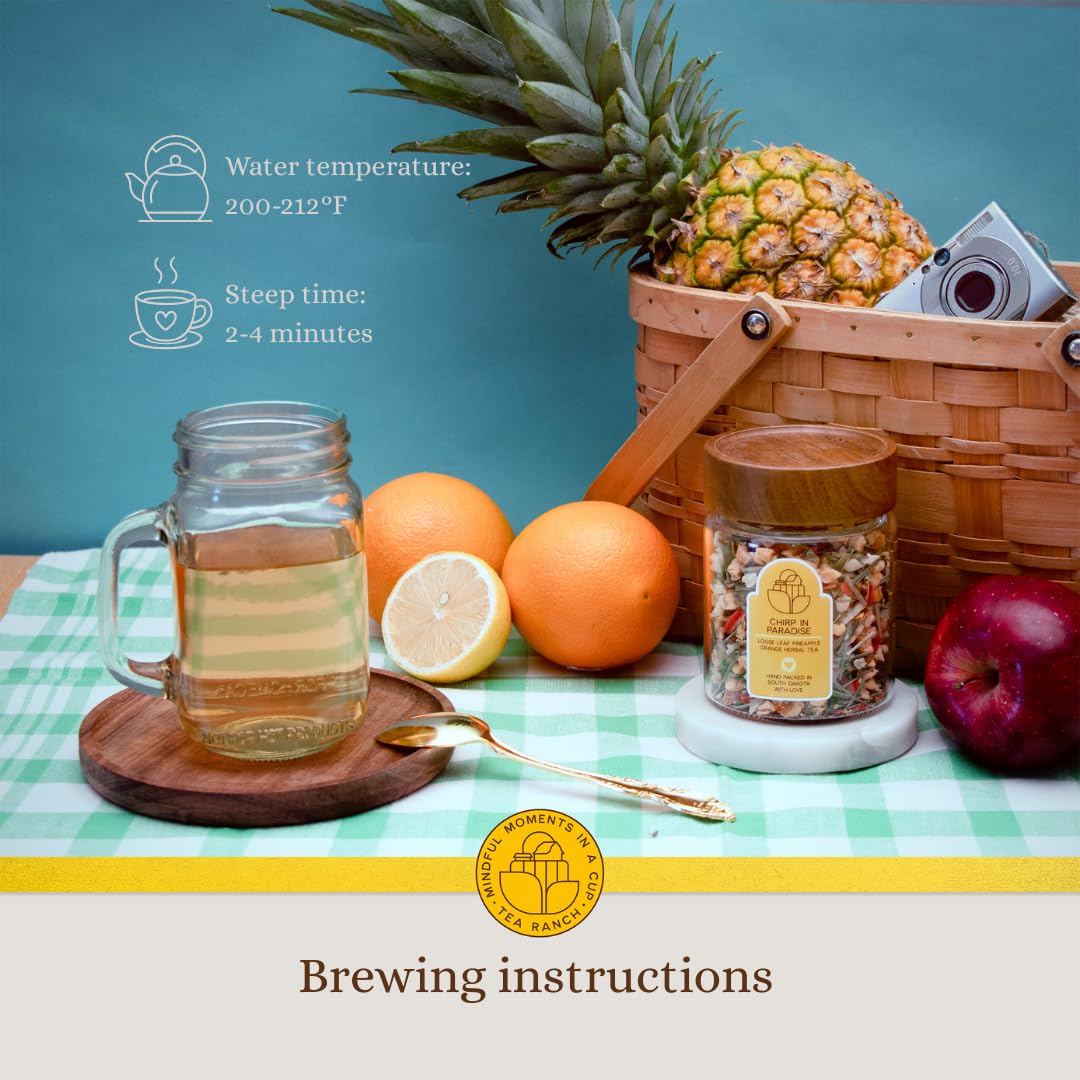 Tea Ranch - Chirp in Paradise Pineapple Orange, Loose Leaf Tropical Fruit Herbal Tea, Premium Blend, Naturally Caffeine?Free Herbal, Enjoy Hot or Iced