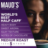 Maud's Half Caff Medium Roast Ground Coffee, 1 Bag, (20oz), 100% Arabica Coffee, 52 Servings