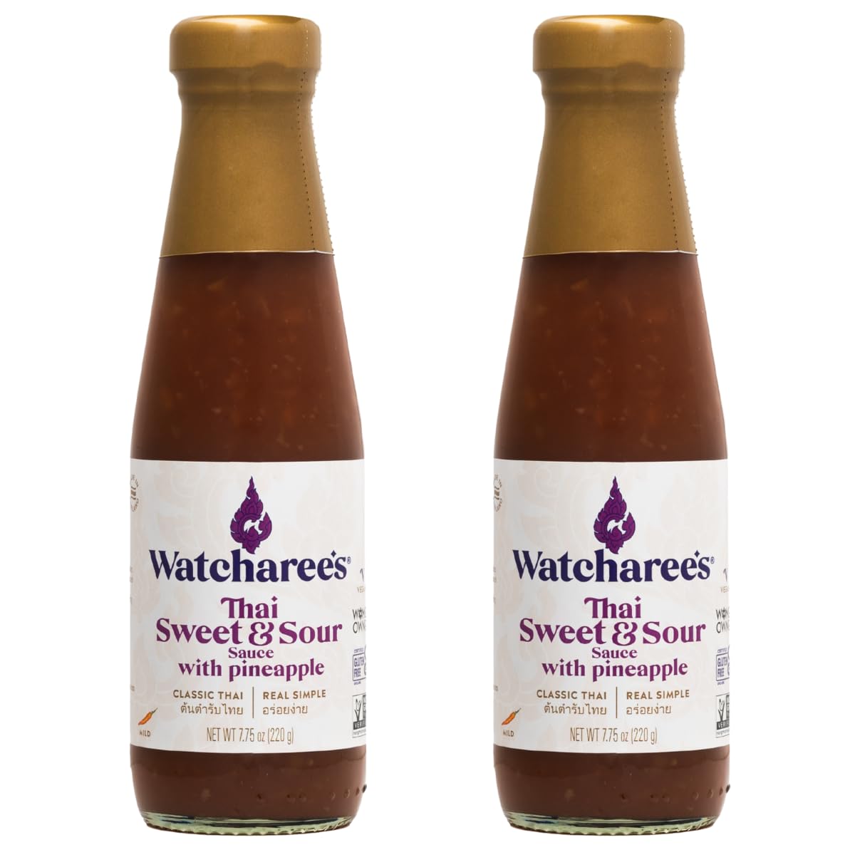 Watcharee's Thai Sweet & Sour Sauce with Pineapple, Gluten Free, Vegan, Authentic Stir Fry, Dressing, Rice Seasoning, Condiment & Dipping Sauce - 7.75
