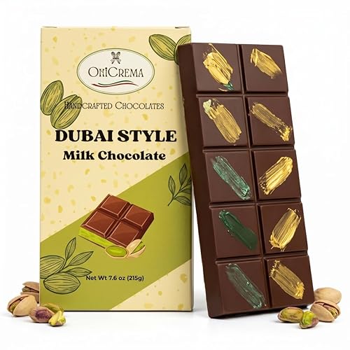 Oh! Crema Dubai Chocolate Bar, Premium Milk Chocolate with Pistachio Knafeh, 7.6 oz, Crunchy Kadayif x Italian Pistachio Cream