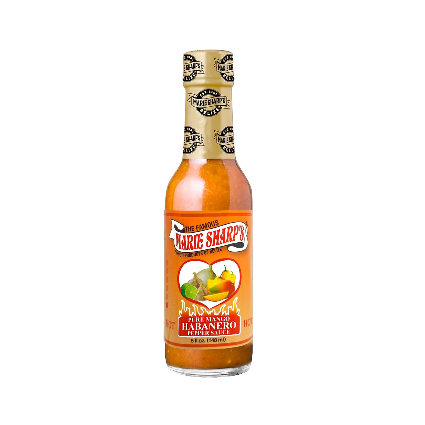 Marie Sharp’s Mango Habanero Pepper Sauce, 5 oz - Sweet & Spicy Belizean Hot Sauce with Real Mango - All-Natural, Gluten-Free (Pack of 2)
