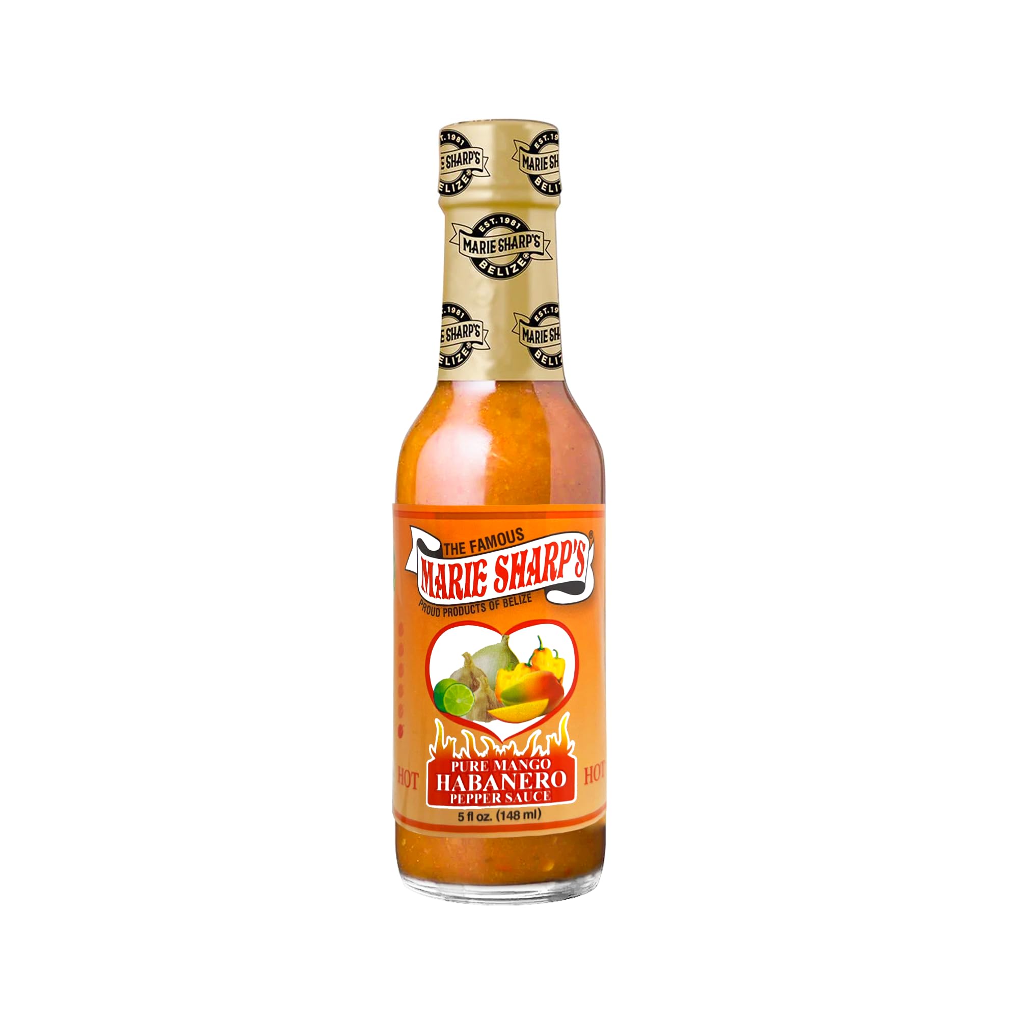 Marie Sharp’s Mango Habanero Pepper Sauce, 5 oz - Sweet & Spicy Belizean Hot Sauce with Real Mango - All-Natural, Gluten-Free (Pack of 2)