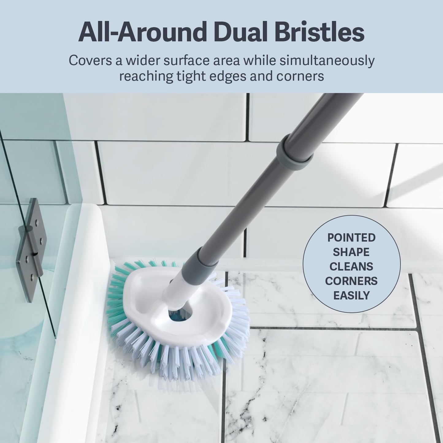 Casabella Tub & Tile Brush - Bathroom Cleaning Brush, Extendable Handle, All-Around Dual Bristles, Bristled Head, Non-Slip Grip