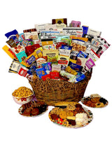 Festive Fall Gourmet and Chocolate Gift Basket. Hand-Crafted and Customizable with a huge double bow. Filled with chocolates, cookies, candy, snacks