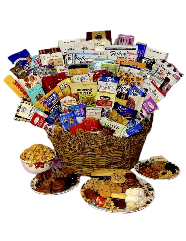 Festive Fall Gourmet and Chocolate Gift Basket. Hand-Crafted and Customizable with a huge double bow. Filled with chocolates, cookies, candy, snacks