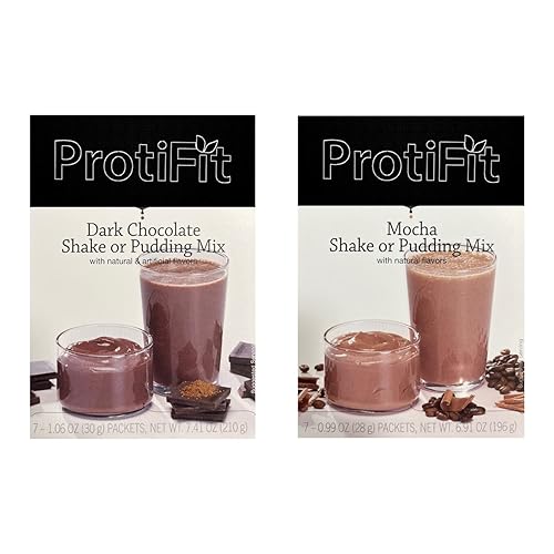 PROTIFIT - High Protein Dark Chocolate & Mocha Pudding & Shake Mix 2 Pack, 15g Protein, Low Calorie, Low Fat, Low Carb, Aspartame Free, Idea Protein