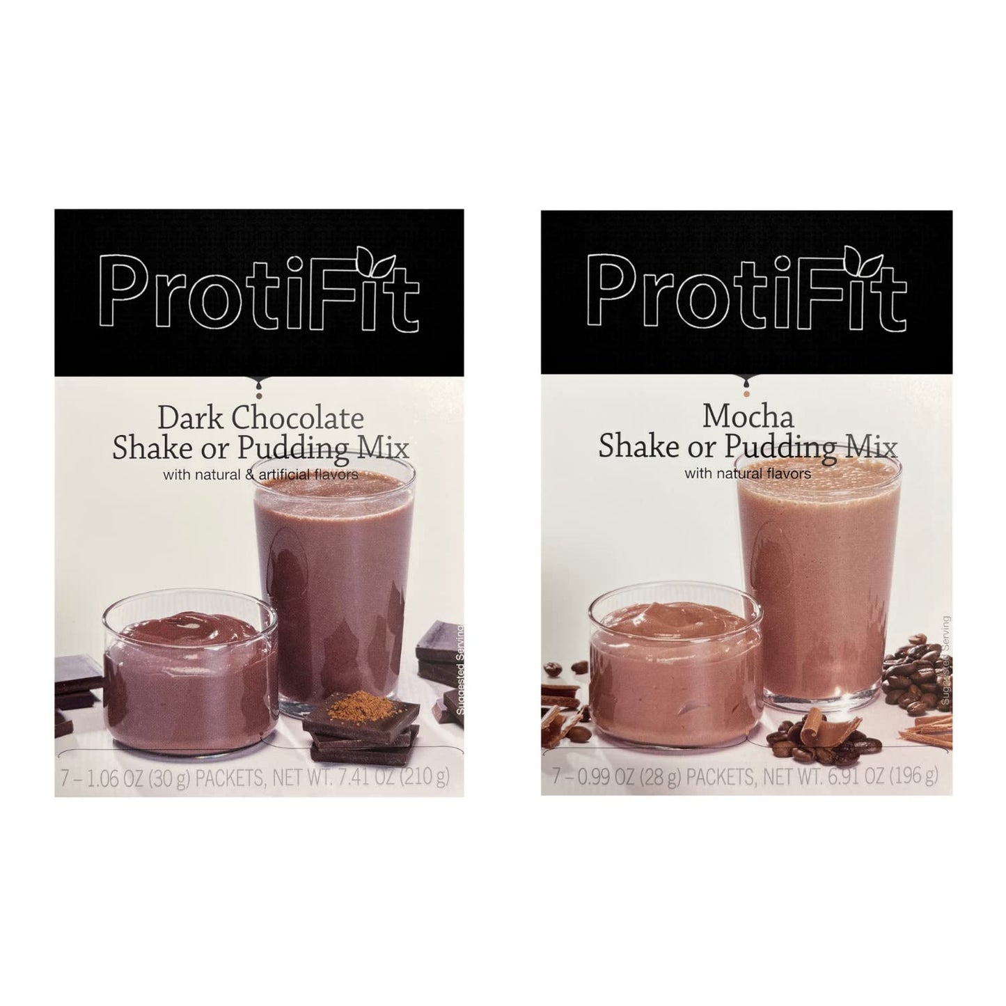 PROTIFIT - High Protein Dark Chocolate & Mocha Pudding & Shake Mix 2 Pack, 15g Protein, Low Calorie, Low Fat, Low Carb, Aspartame Free, Idea Protein