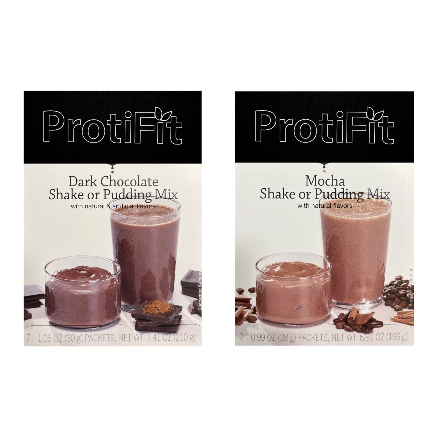PROTIFIT - High Protein Dark Chocolate & Mocha Pudding & Shake Mix 2 Pack, 15g Protein, Low Calorie, Low Fat, Low Carb, Aspartame Free, Idea Protein
