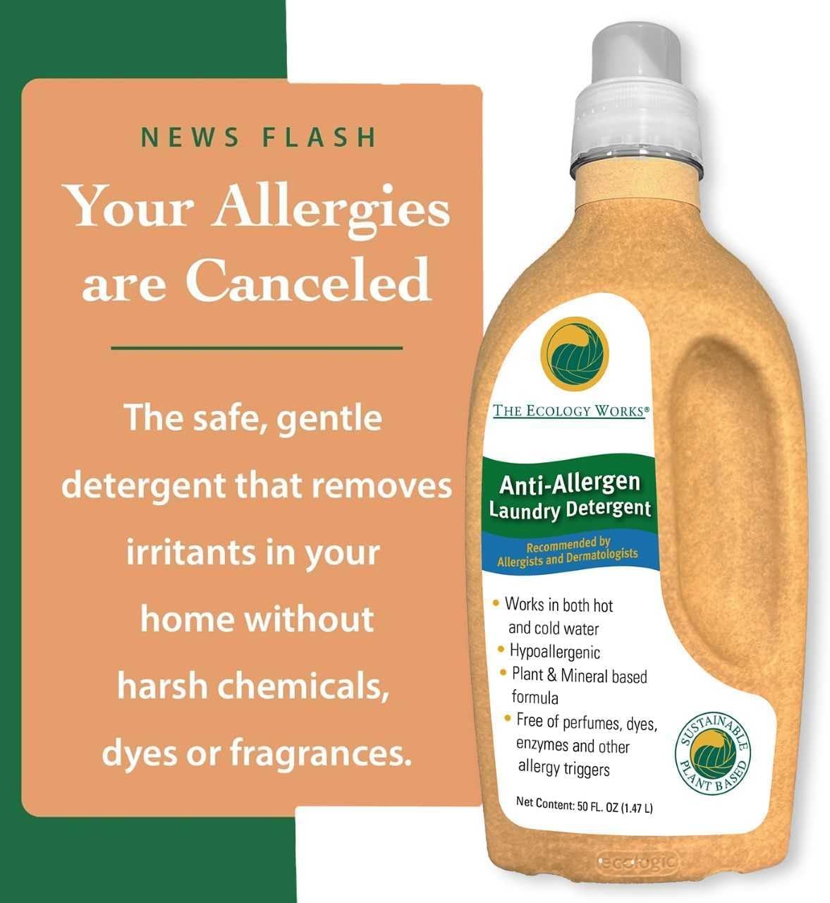 Anti-Allergy Laundry Detergent| Natural Allergy Free for Pet Dander Allergy & Pollen |For Sensitive Skin & Washing Baby Clothes |Unscented
