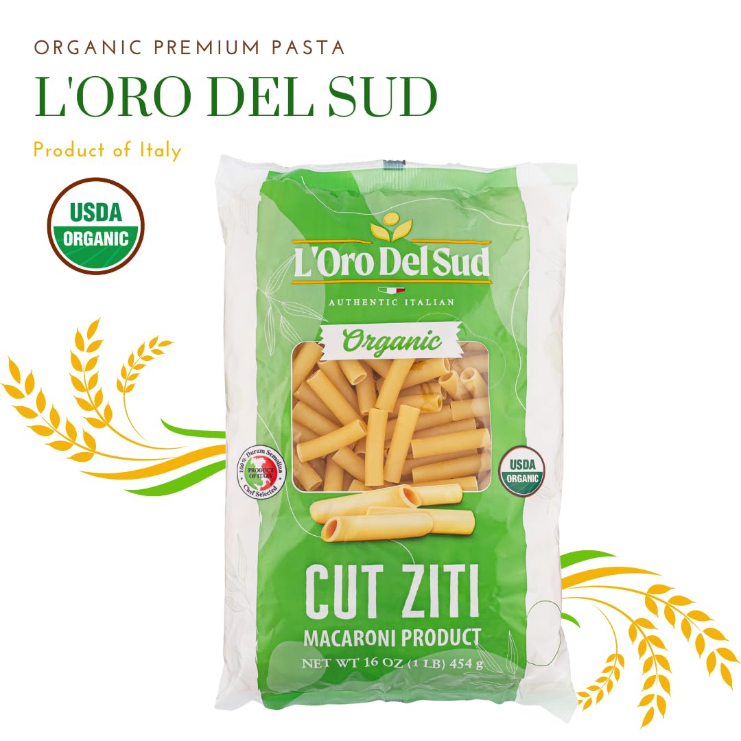 Organic Ziti Pasta, 4 pack, 100% Durum Wheat, Italian Pasta, Bow-Tie Pasta, Premium Quality Product of Italy 16 Ounce (4 Pack) by L'Oro del Sud.