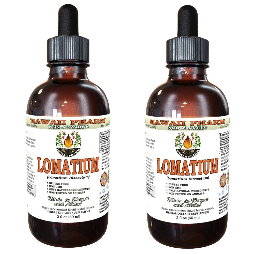 Lomatium Alcohol-Free Liquid Extract, Lomatium (Lomatium Dissectum) Dried Root Glycerite Hawaii Pharm Natural Herbal Supplement 2x2 oz