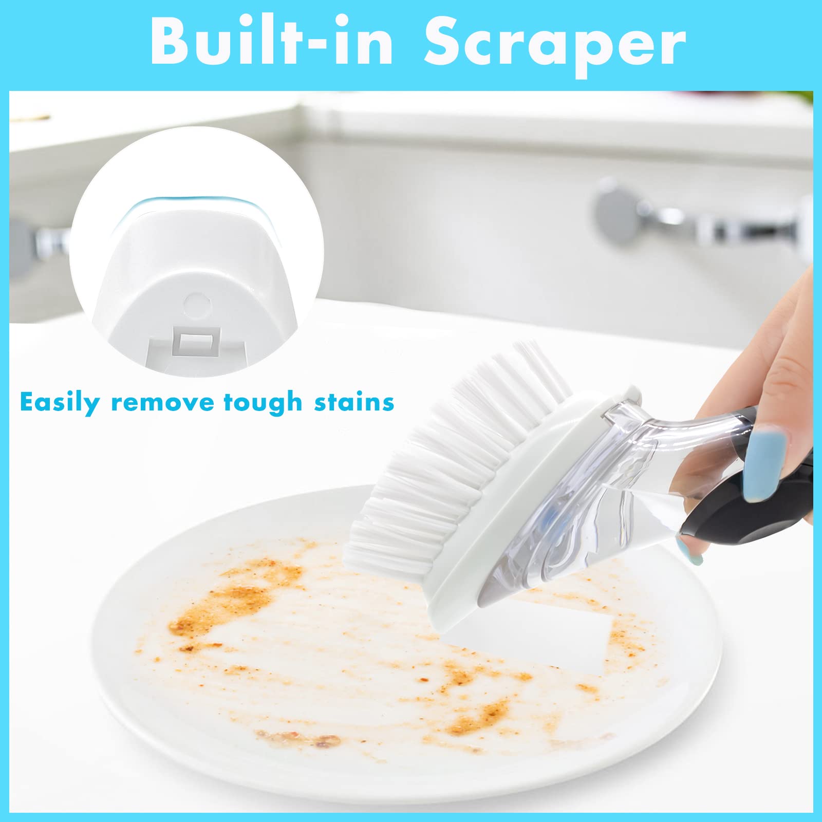 Dish Brush Refill, 4 Pack Dish Brush Replacement Head for OXO Dish Brush, Brush Dispenser Refill Fits Soap Dispensing Handle