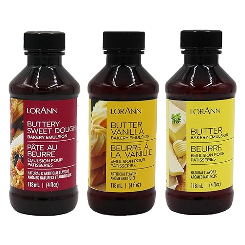 LorAnn Bakery Emulsion 3 pack - Buttery Sweet Dough, Butter Vanilla and Butter - 4 ounce bottles
