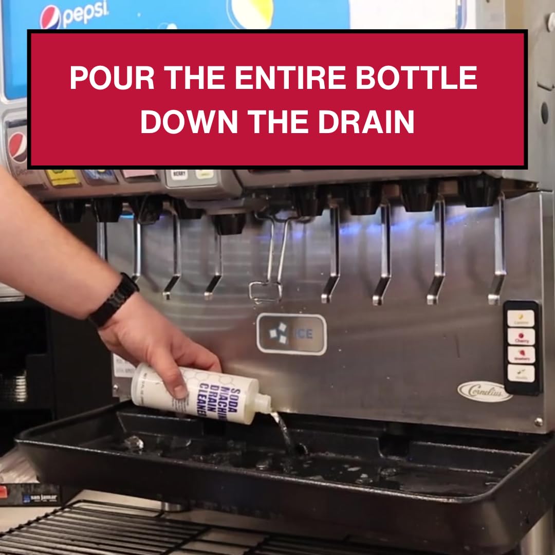 Apter Industries Soda Machine Drain Cleaner - Safe & Non-Corrosive Fountain Drink Machine Line Cleaner for Syrup & Sugar Buildup - Easy Monthly