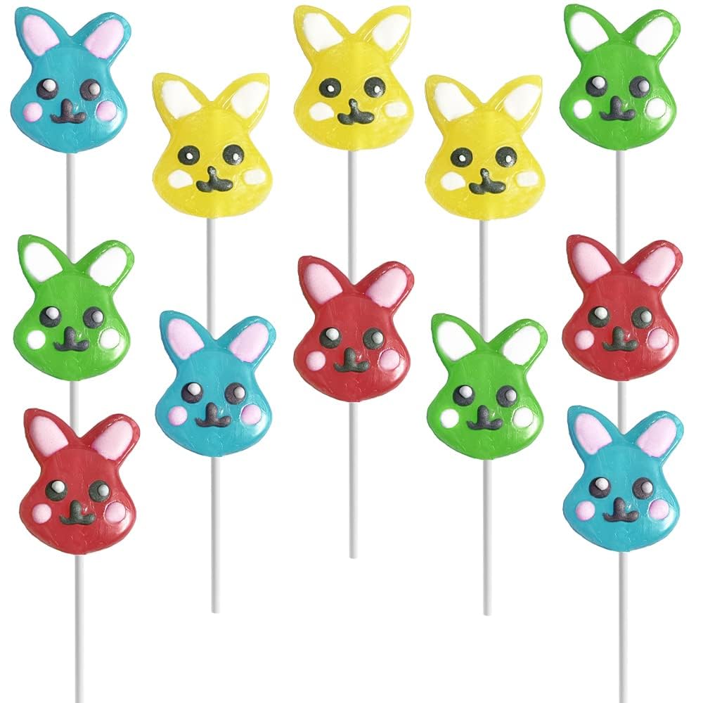Happy Easter Bunnies Lollipops Suckers, Colorful Easter Eggs, Yellow Rabbit, Orange Carrot Designs Fat-Free, Individually Wrapped Pops (36-Pack)