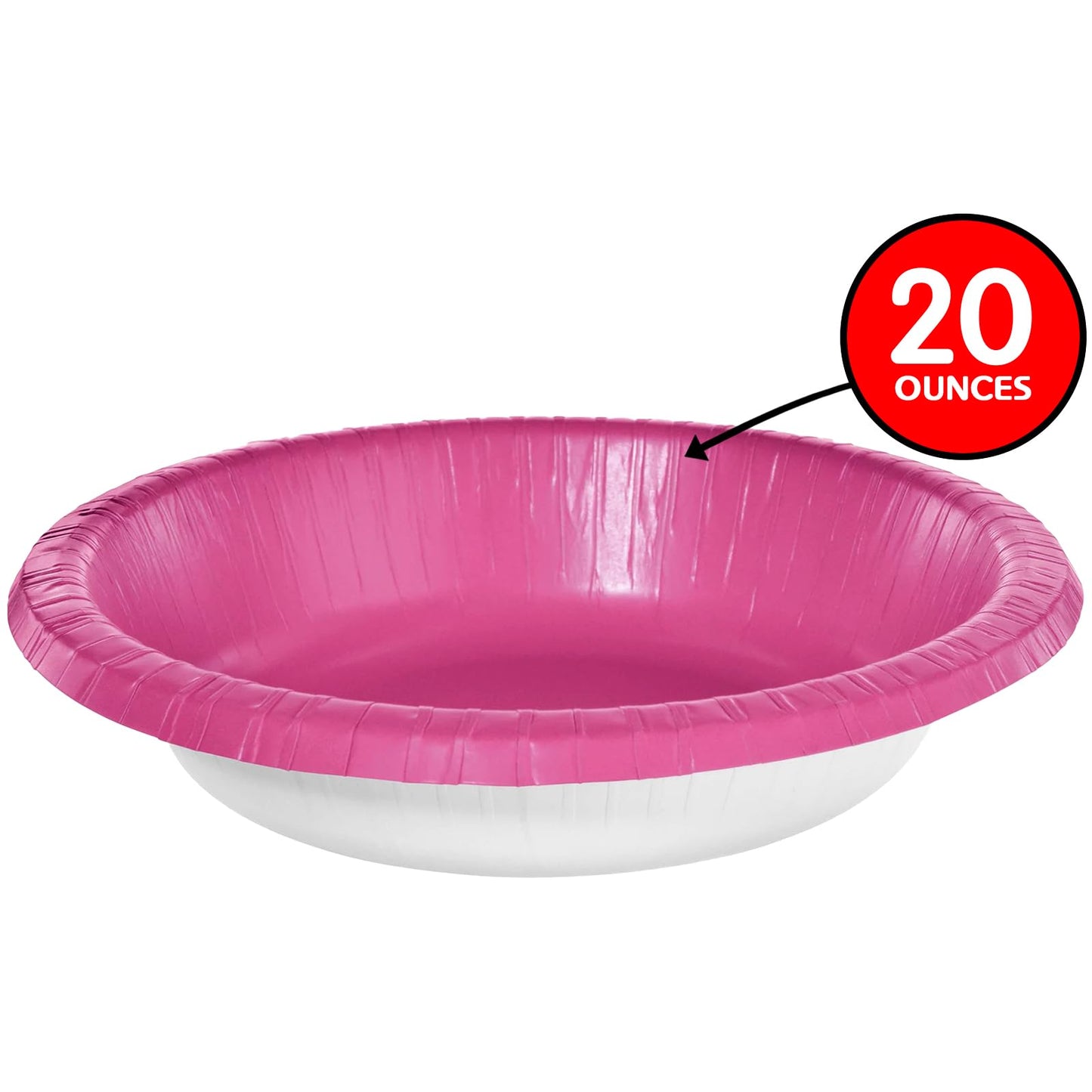 Paper Bowls - 20 oz. - Vibrant & Eco-Friendly Bowls - Ideal for Parties, Events & Special Occasions, Bright Pink, Pack of 20