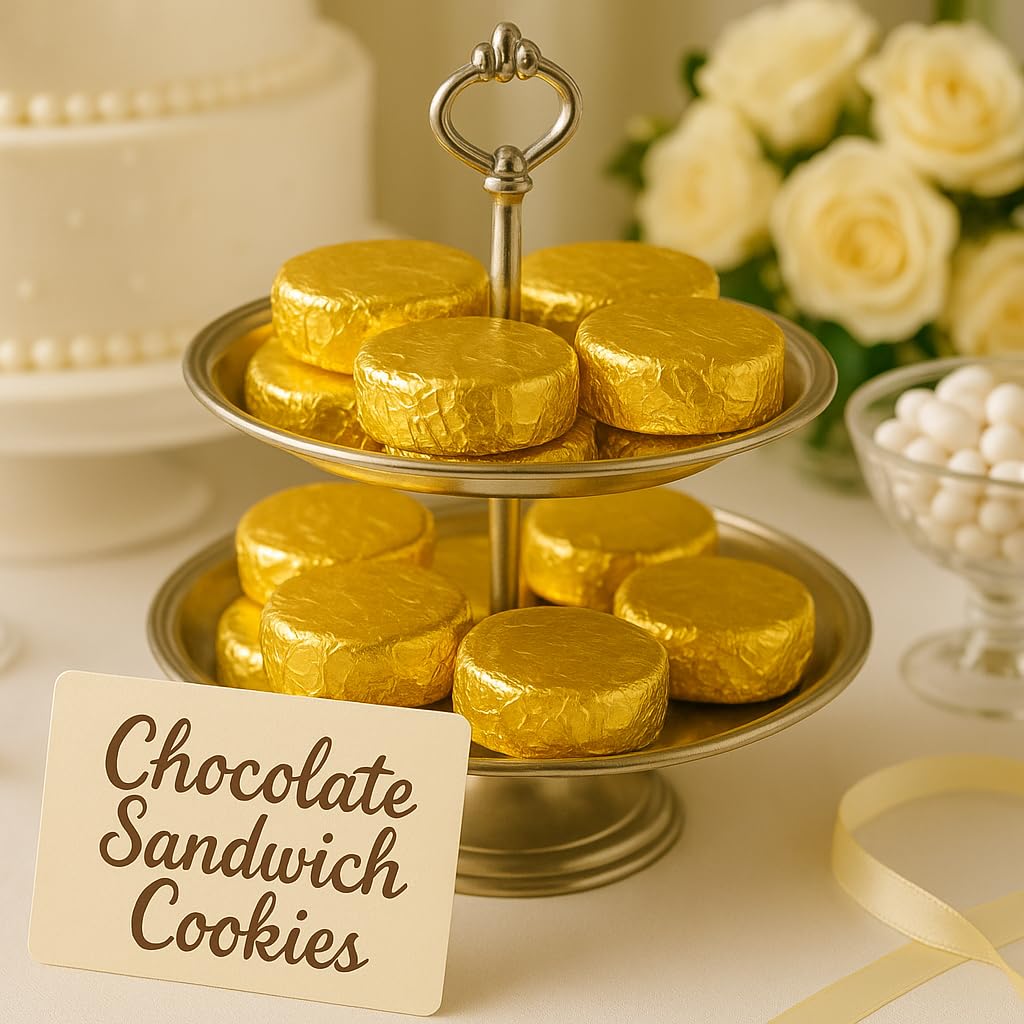 Chocolate Covered Sandwich Cookies 50 Count Individually Wrapped in Gold Foil Premium Hand-Dipped Bulk Pack for Gifts, Weddings, Events & Corporate