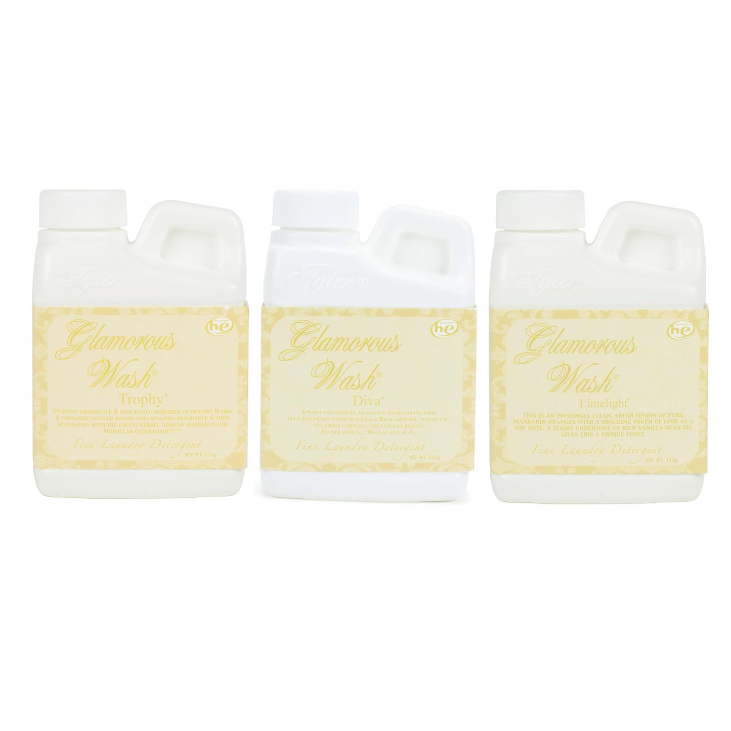 Elanze Designs Tyler Candle Glamorous and Luxurious High Efficient Wash 4 ounce Scented Fine Laundry Detergent Pack of 3; Diva, Limelight, Trophy