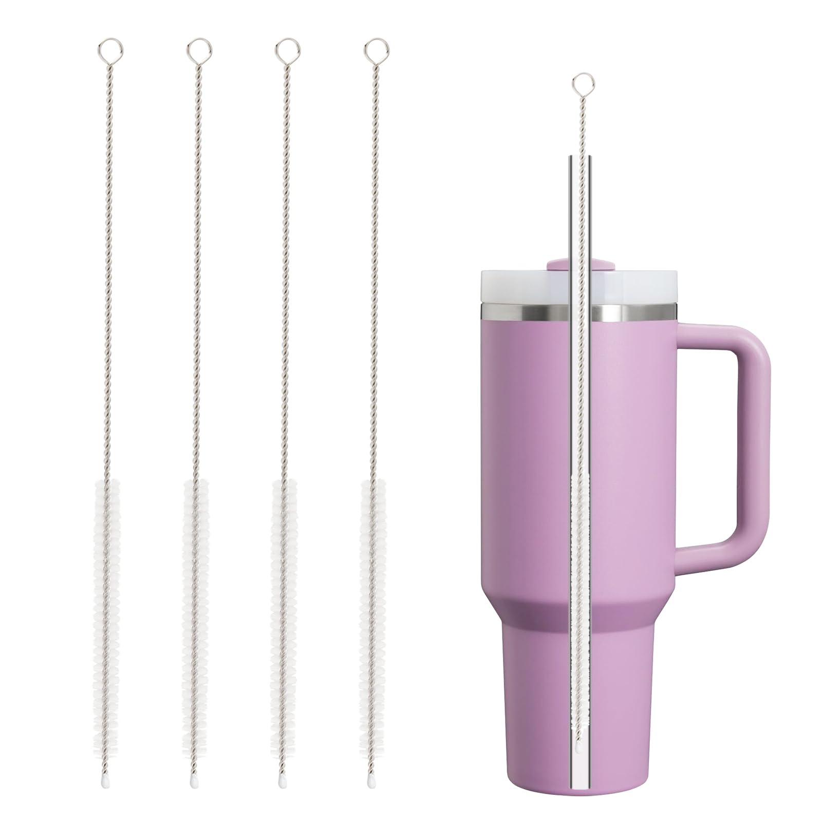 Straw Cleaner Brush for Stanley, 4Pcs Reusable Extra Long Straw Cleaning Brush for 14oz 20oz 30oz 40oz Stanley Mug, Cleaning Brush for All Plastic