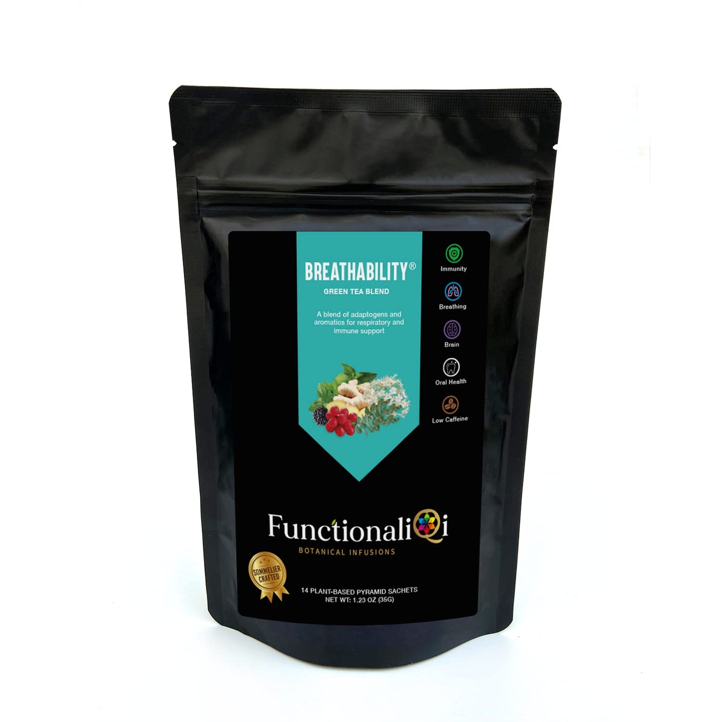 FunctionaliQi Breathability Green Tea Blend with Peppermint for Health Immunity - Eucalyptus Health Congestion and Immunity Ginger Elderflower
