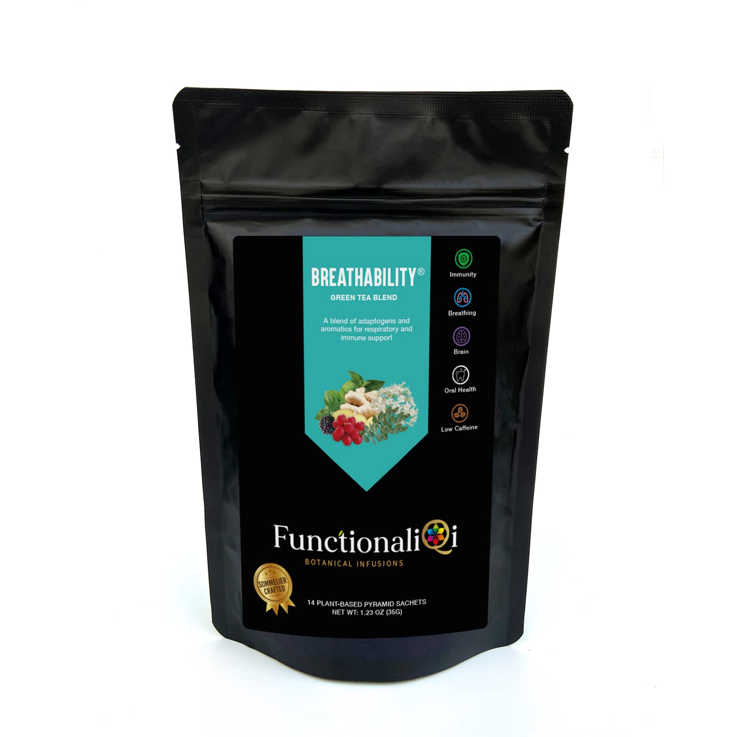FunctionaliQi Breathability Green Tea Blend with Peppermint for Health Immunity - Eucalyptus Health Congestion and Immunity Ginger Elderflower