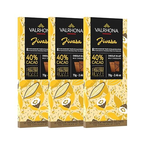 Valrhona Milk Chocolate JIVARA 40% Cacao Tasting Bar - Gourmet French Chocolate, Caramel & Vanilla. The Darkest Milk Chocolate for Baking & Frostings