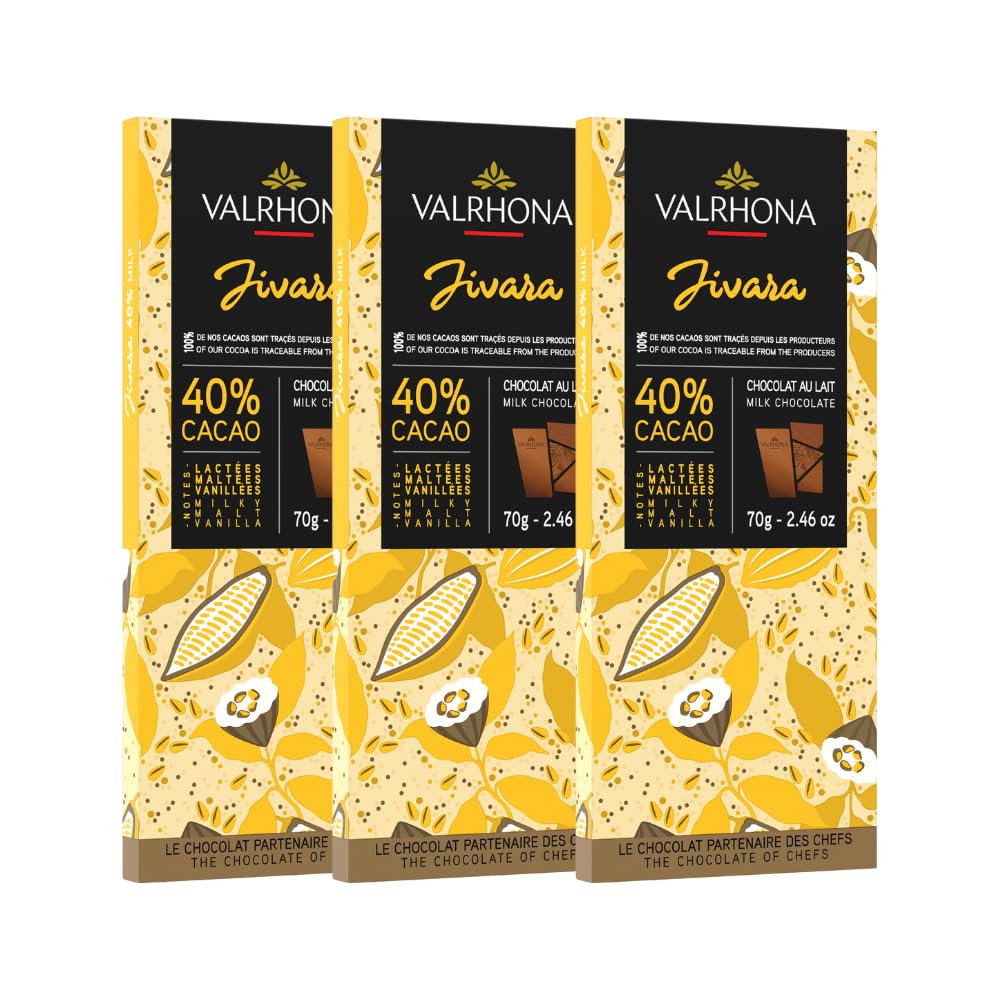 Valrhona Milk Chocolate JIVARA 40% Cacao Tasting Bar - Gourmet French Chocolate, Caramel & Vanilla. The Darkest Milk Chocolate for Baking & Frostings