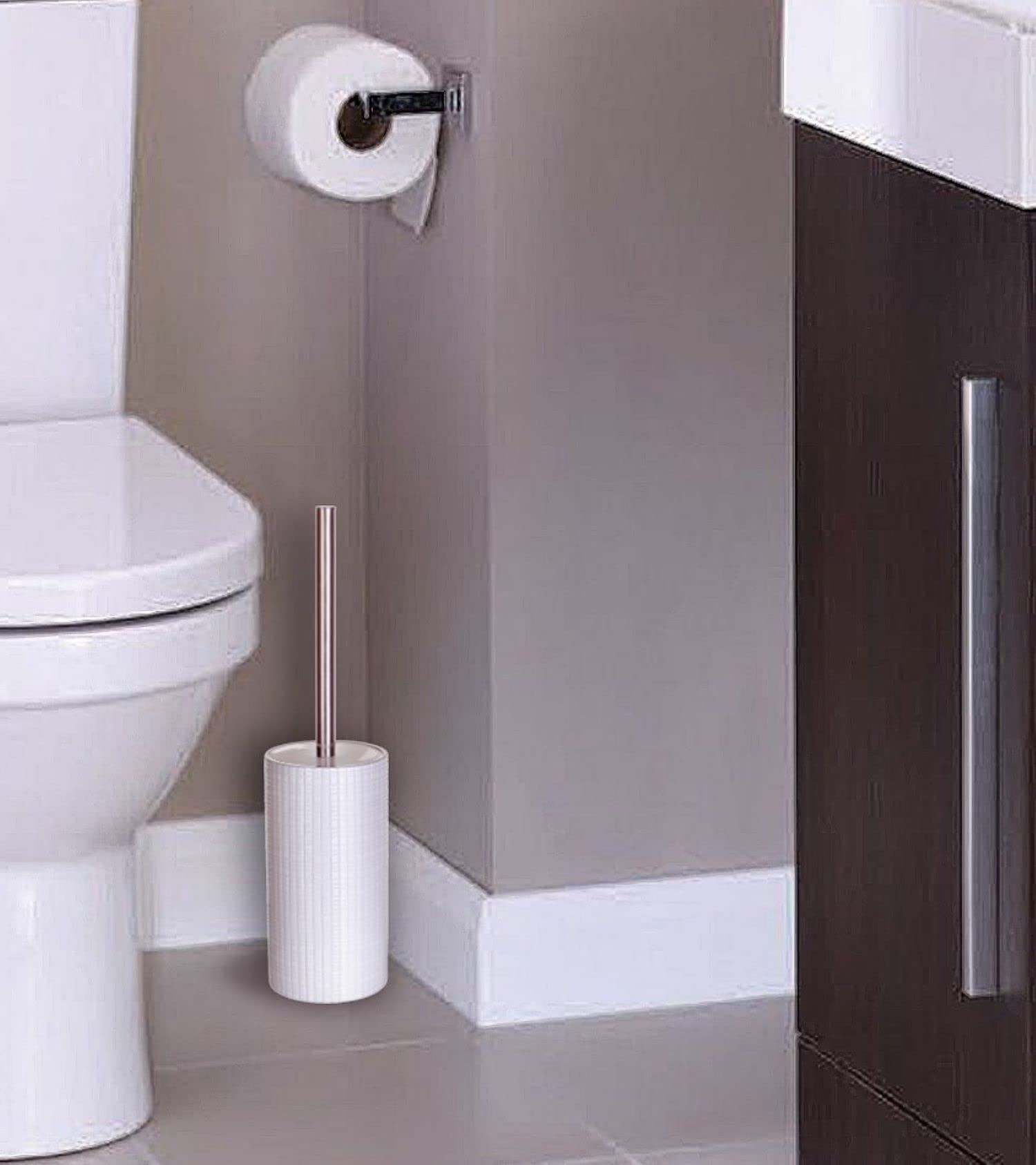 Creative Scents Estella White Toilet Brush Set - Decorative Bathroom Toilet Bowl Brush and Holder - Ventilated Toilet Cleaner Brush with Strong