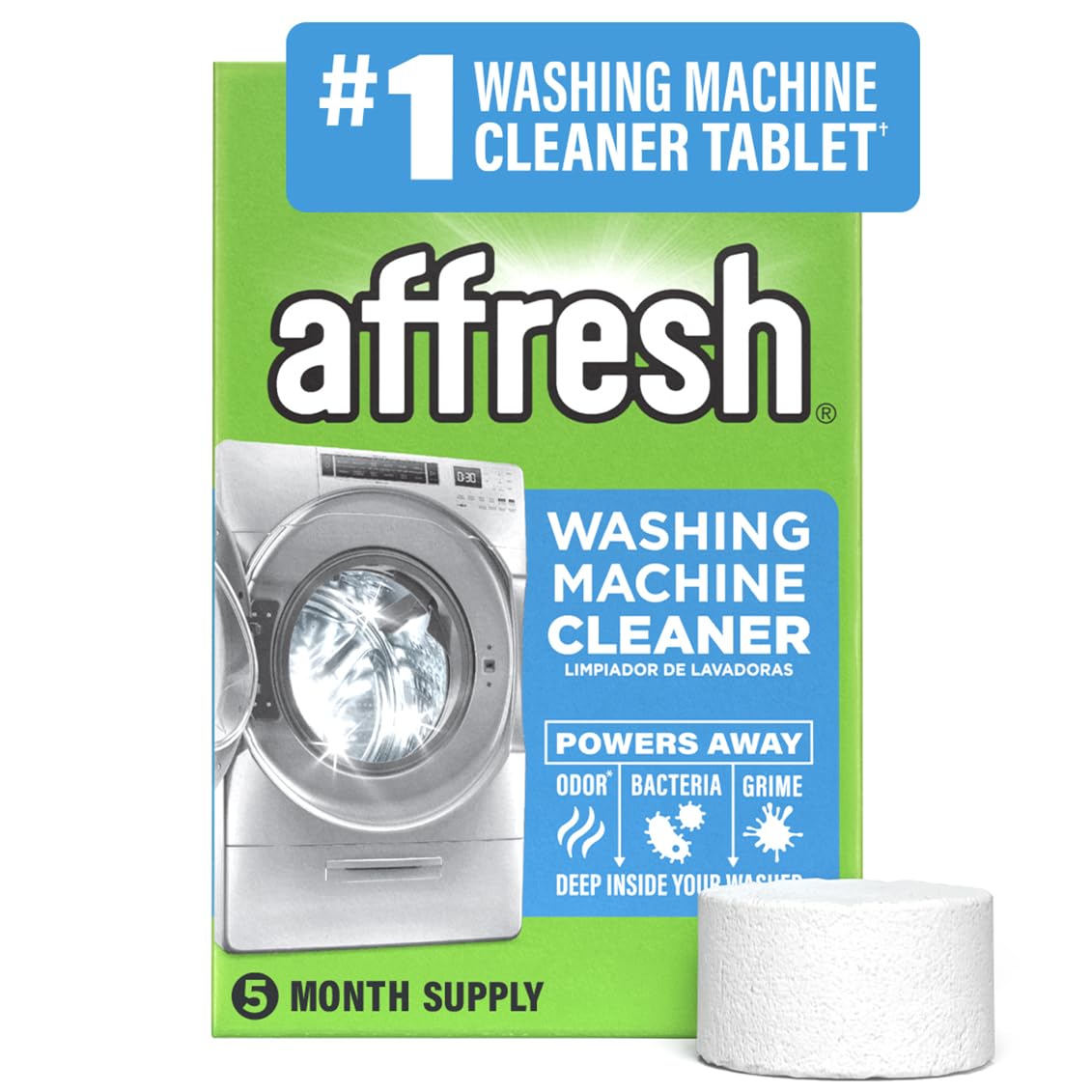 Affresh Washing Machine Cleaner, Helps Power Away Odor Causing Bacteria & Grime Deep Inside Pump, Valve & Hoses, 5 Time Release Tablets, 5 Month