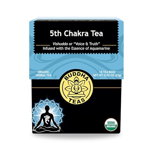 Buddha Teas - 5th Chakra Tea - Organic Herbal Tea - For Communication, Creativity & Self-Expression - With Licorice, Cinnamon & Aquamarine Essence