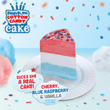 PartyPuffs Jumbo Cotton Candy Cake 13oz - Slices Like Real Cake - Strawberry Vanilla Blue Raspberry - Ready to Serve Gluten-Free Dessert for Birthdays