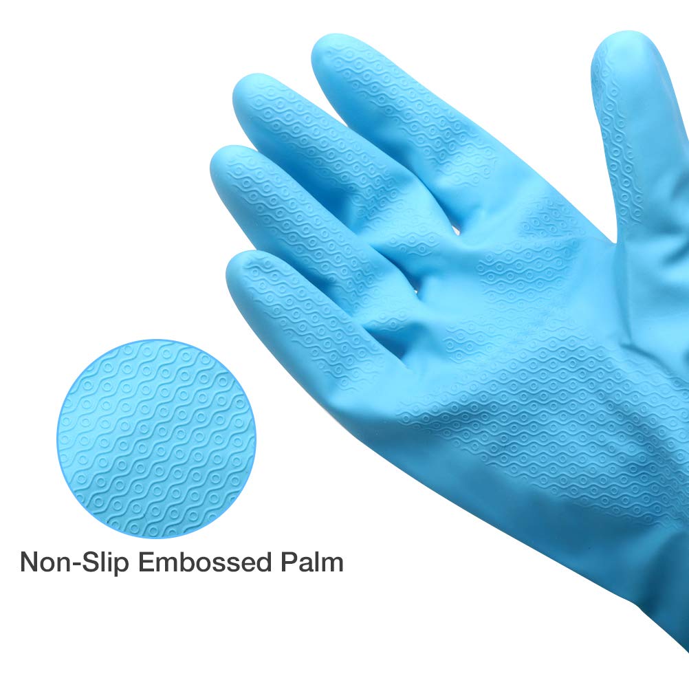 Alimat PluS 3 Pack Reusable Cleaning Gloves Latex Free, Dishwashing Gloves with Cotton Flock Liner and Embossed Palm, Waterproof Household Gloves
