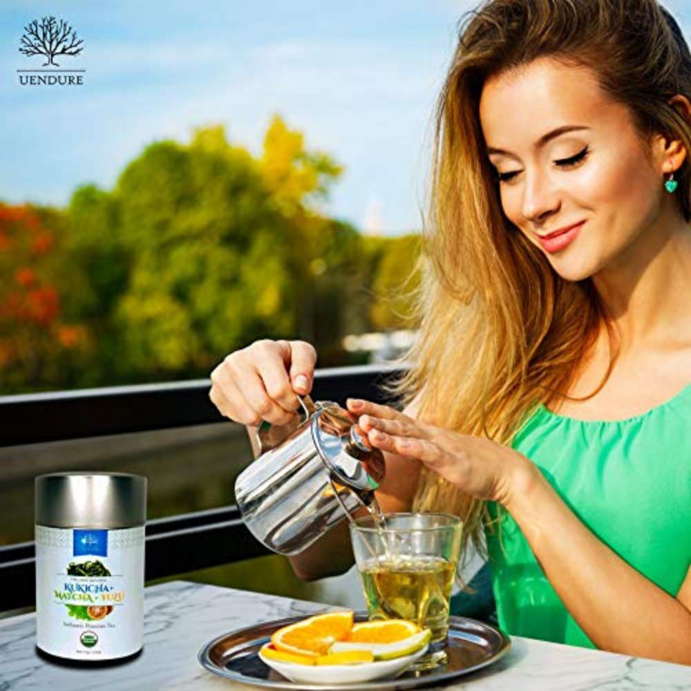 UEndure Japanese Green Tea USDA Certified Organic Kukicha with Matcha Infused with Yuzu, Perfect for Making Hot Tea or Iced Tea | Eco-Friendly Tin Can